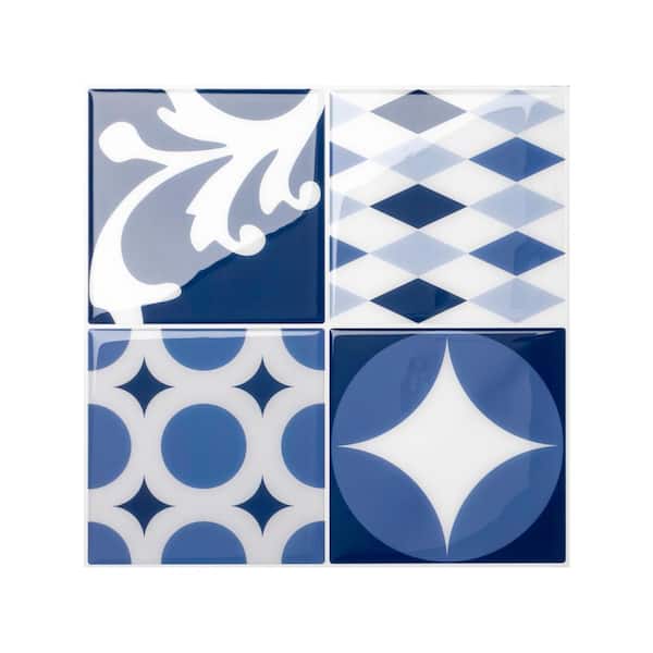 smart tiles Vintage Azur Blue / Yellow 9 in. x 9 in. Vinyl Peel and Stick Tile (2.38 sq. ft./ 4-pack)