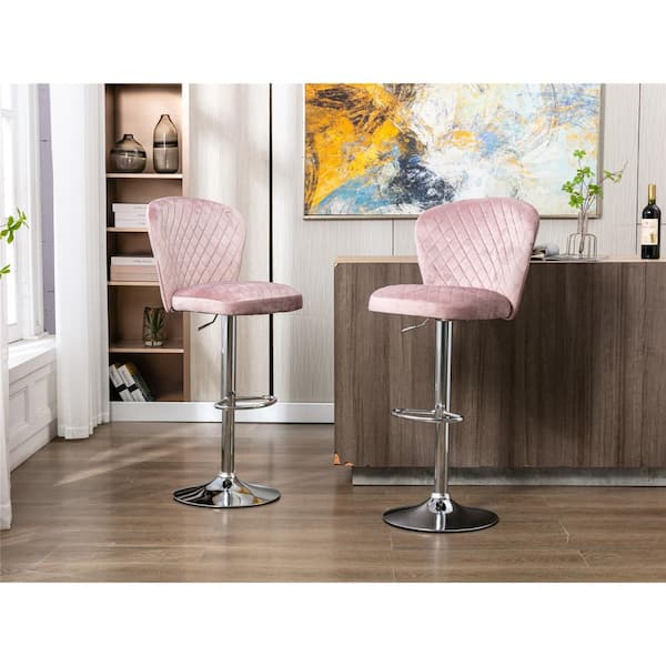 46.46 in. Purple Low Back Solid Wood Frame Counter Height Bar Stool Set of 2