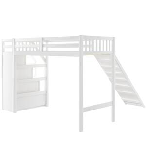 White Twin Size Loft Bed with Storage and Slide