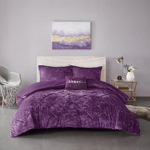 Isabel 3-Piece Purple Velvet Twin/Twin XL Soft Velvet Lustrous Comforter Set with Throw Pillow