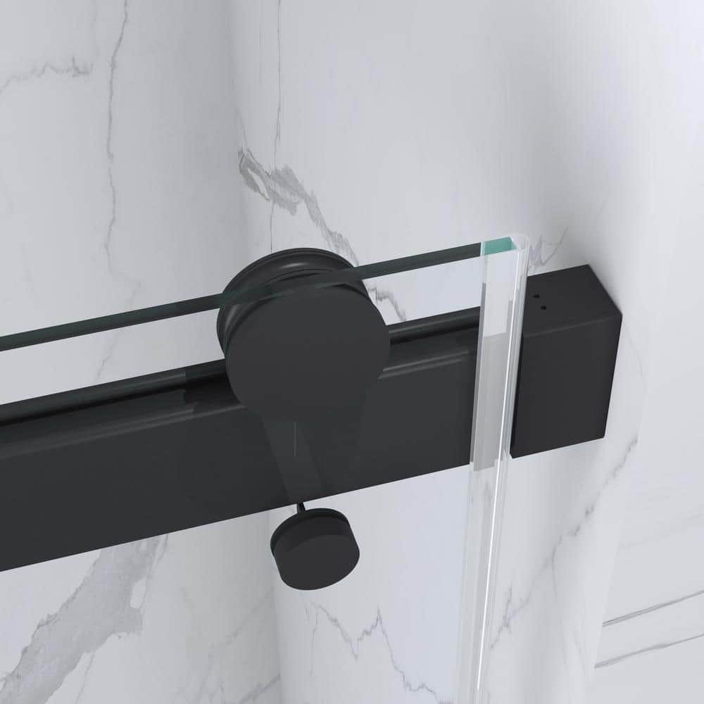 Matte Black Frameless Double Sliding Shower Door with Handles