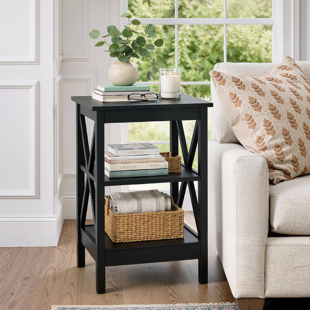 Black MDF Modern 16 in. Width Accent Square End Table with 3-Tier Side Table (2 Sets) - thumbnail 6