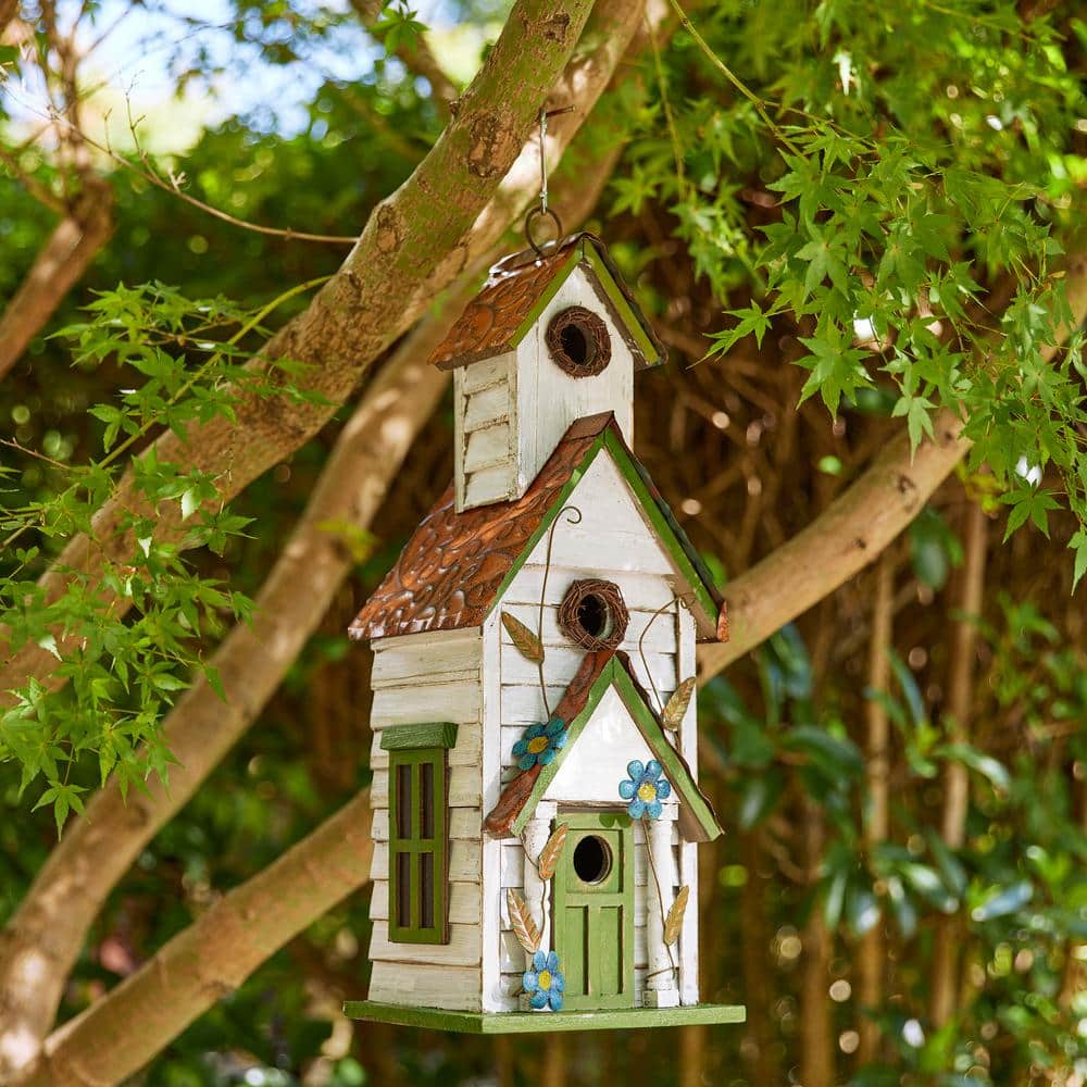 Oversized Distressed White and Green 3-Story Villa Wood Birdhouse
