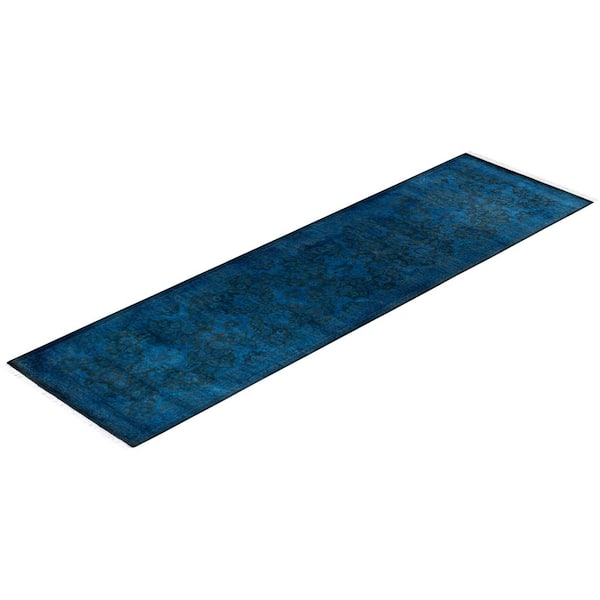 Overdyed Blue 2 ft. 6 in. x 9 ft. 4 in. Wool Indoor Area Rug