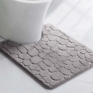 3D Cobble Stone Shaped 20 in. L x 18 in. W Memory Foam Contour Mat Microfiber Non Slip Light Gray