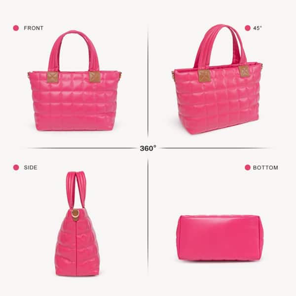 Wudkey Red Puffer Tote Bag for Women with Zipper, Quilted Puffy