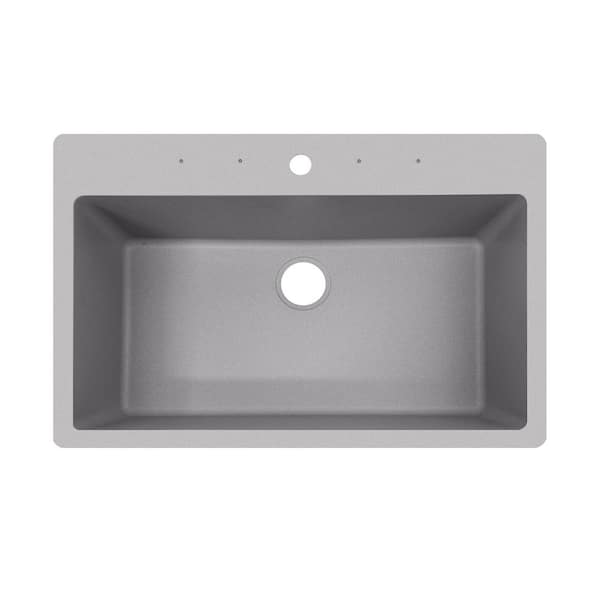 33 in. Drop-in/Undermount Single Bowl Quartz Kitchen Sink in Ice Grey