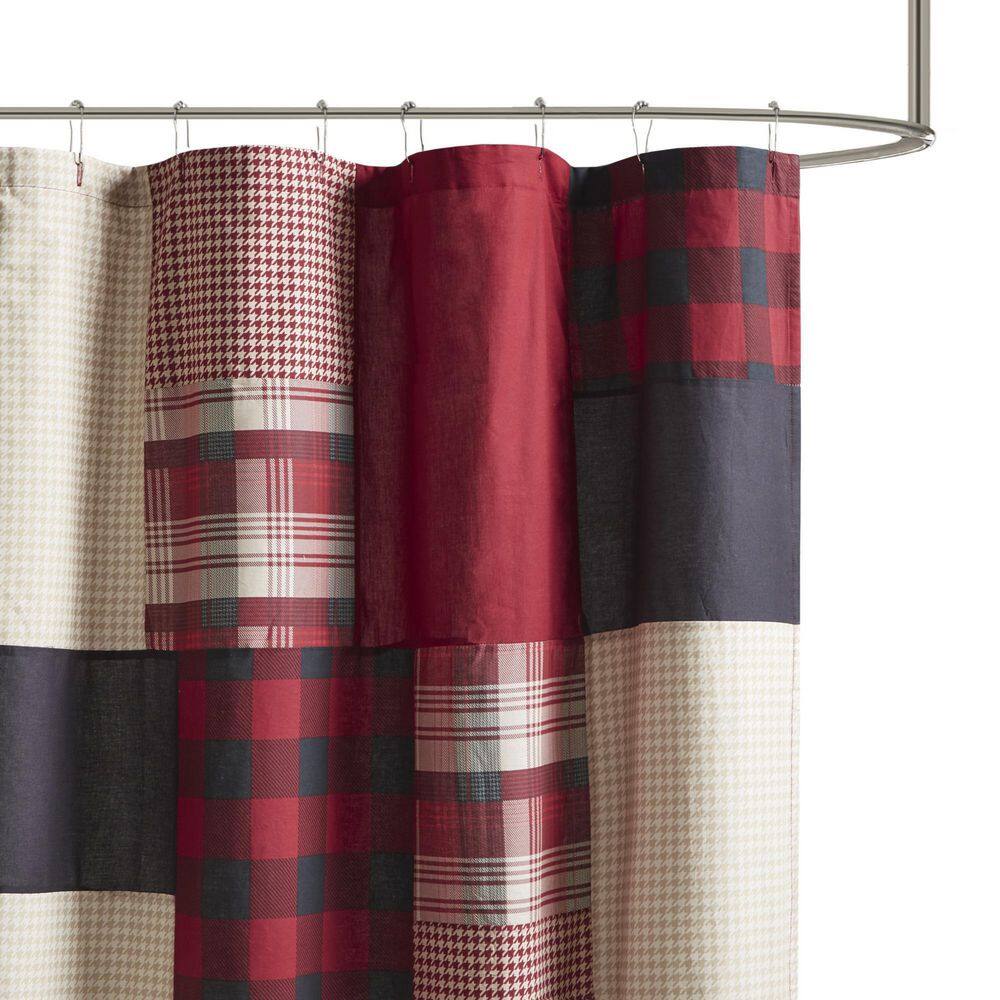 Sunset Patchwork Multicolor Cotton Shower Curtain with Liner