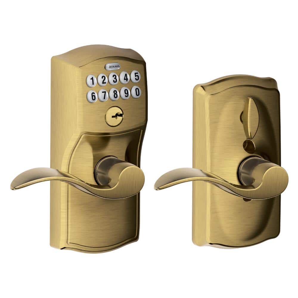 Schlage Camelot Antique Brass Electronic Keypad Door Lock with Accent  Handle and Flex Lock FE595 CAM 609 ACC - The Home Depot