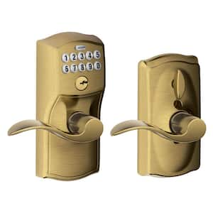 Camelot Antique Brass Electronic Keypad Door Lock with Accent Handle and Flex Lock