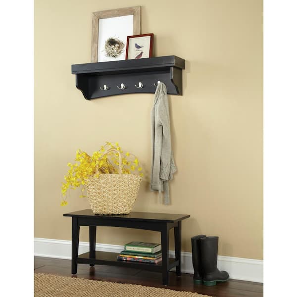Alaterre Furniture Shaker Cottage Charcoal Gray Hall Tree with Storage