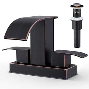 4 in. Centerset Double-Handle Waterfall Spout Bathroom Vessel Sink Faucet with Drain Kit Included in Oil Rubbed Bronze