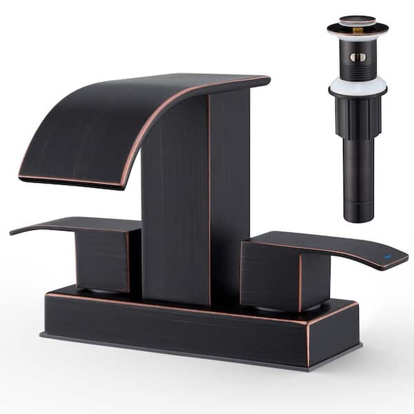 GAGALIFE 4 in. Centerset Double-Handle Waterfall Spout Bathroom Vessel Sink Faucet with Drain Kit Included in Oil Rubbed Bronze