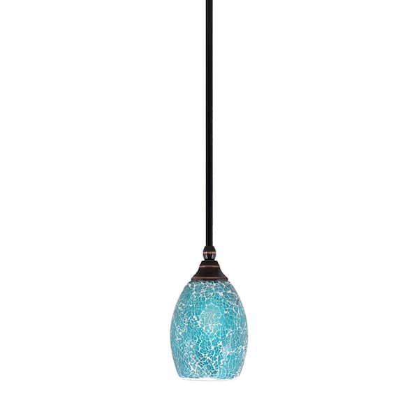 Unbranded Sparta 100-Watt 1-Light Black Copper Mini Pendant Light with Turquoise Fusion Glass and Light Bulb Not Included