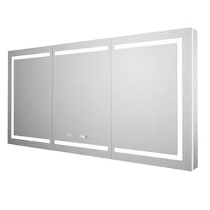 72 in. W x 36 in. H Rectangular Silver Aluminum Recessed/Surface Mount Medicine Cabinet with Mirror and LED