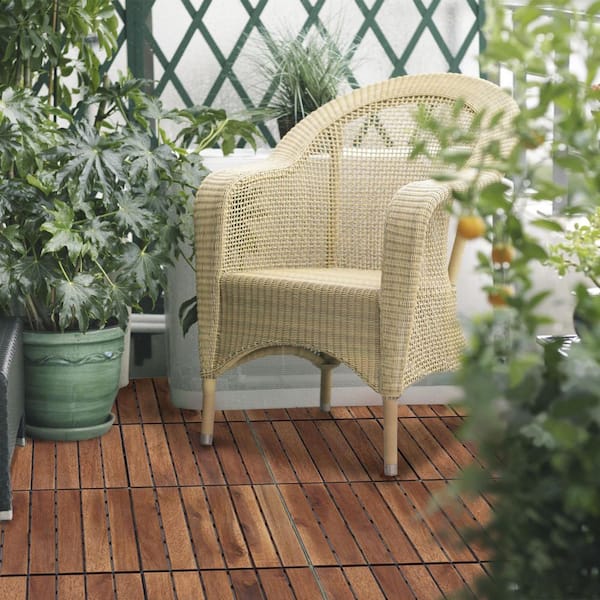 12 in. x 12 in. Wood Premium Interlocking Deck Tiles,Mold-Resistant and DIY Installation for Patio in Brown (Pack of 10)