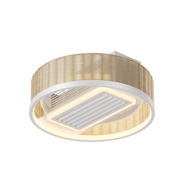 OLUZO 20 in. indoor Brown Ceiling Fans with Lights, Flush Mount Bladeless Ceiling Fan and Remote Control