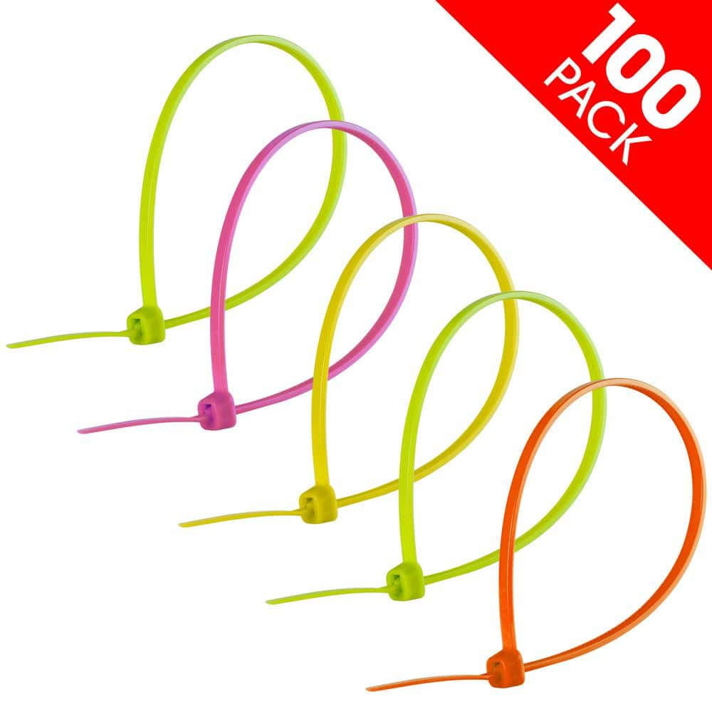 Power Gear 8 in. Nylon Cable Ties - Assorted Neon Colors (100-Pieces)