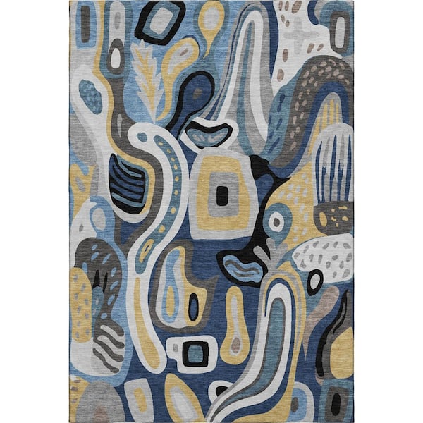 Mayfield Premium Machine Washable Abstract AMF2488 Blue 10 ft. x 14 ft. Area Rug