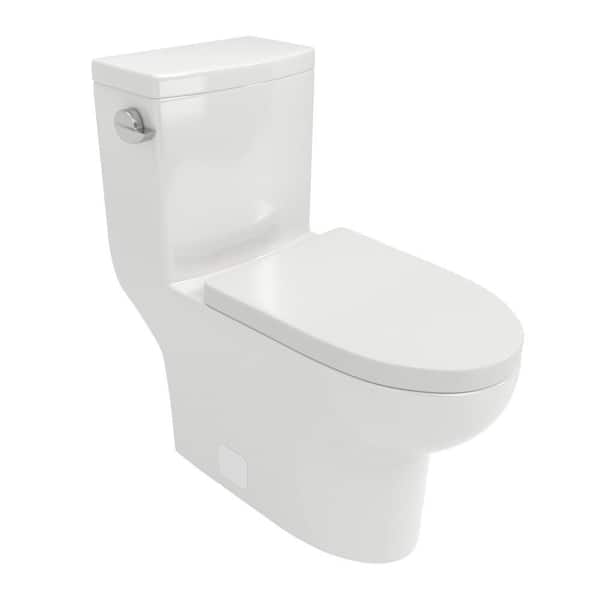 12 inch 1-piece 1.28 GPF Single Flush Elongated Toilet in White Seat Included with Side Caps, Wax Ring, Bolts