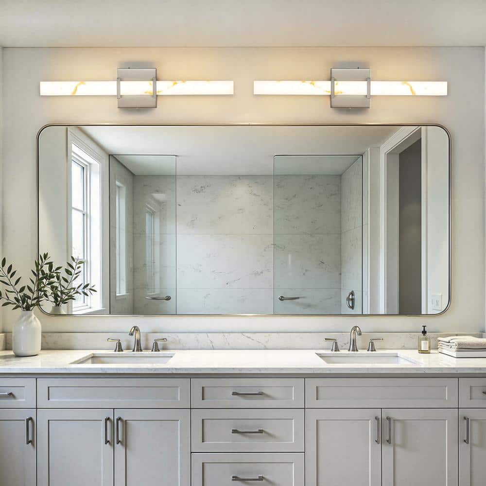 22 in. Modern Brushed Nickel Linear Wall Sconce with Faux Alabaster Resin Shade price history on PriceWatchPro