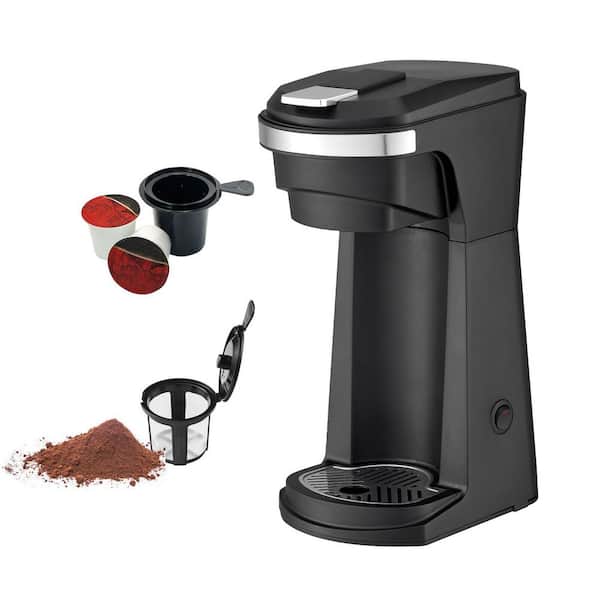 Unbranded Stainless Steel 2-in-1 Single Serve K Cup/Ground Coffee Maker, 14  oz. With Push Button Switch, With Mesh Filter in Black CCCMK110-BLACK