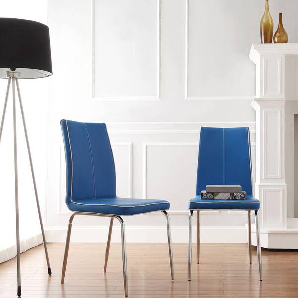 HomeSullivan Bergen Chrome and Faux Leather Dining Chair in Blue (Set of 2)
