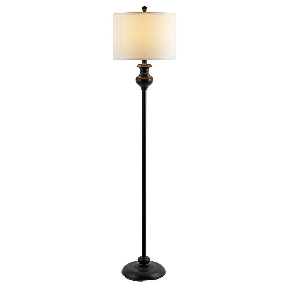 Erlan 61" Antique Black Metal Floor Lamp with White Linen Shade