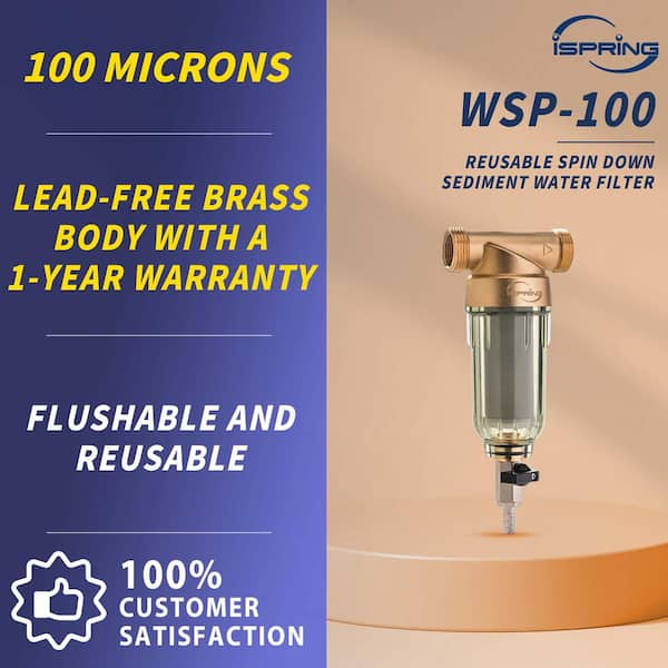 100-Micron Flushable and Reusable Spin Down Sediment Water Filter, 1 in. MNPT 3/4 in. FNPT