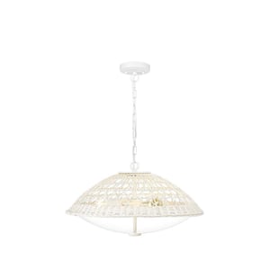 60-Watt White 3-Light Modern Handwoven Pendant Light with Clear Glass Shade, No Bulbs Included