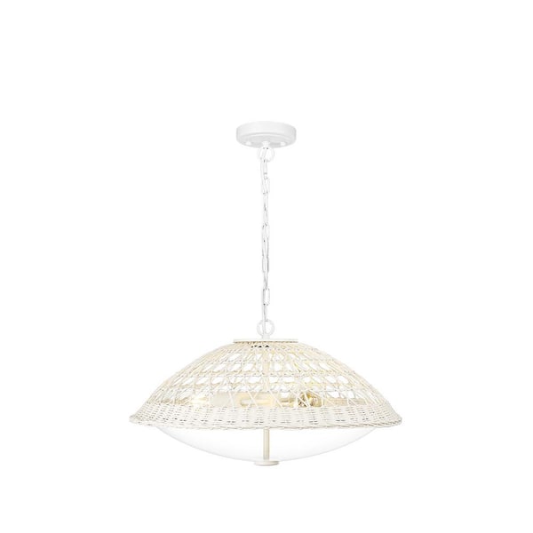 JAZAVA 60-Watt White 3-Light Modern Handwoven Pendant Light with Clear Glass Shade, No Bulbs Included