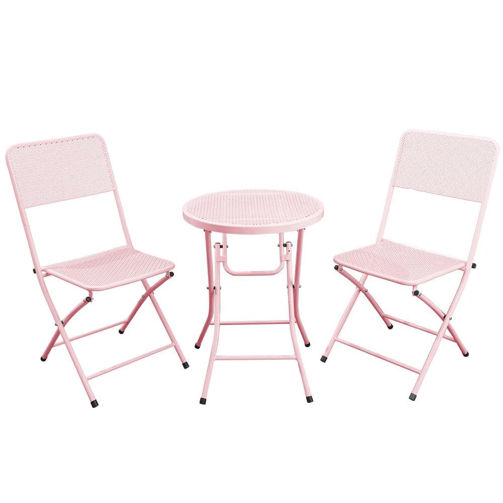 SERGA 3-Piece Metal Outdoor Patio Folding Conversation Set Bistro Set Black