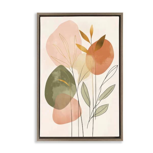 Stupell Industries Soft Organic Shape Botanicals by LSR Design Studio Brown Floater Frame Nature Graphic Art Print 25 in. x 17 in.