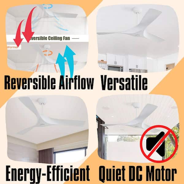 Quiet Series 52 in. Indoor White Low Profile 3-Blade Ceiling Fan with Remote Included Downrod Mount