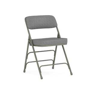 Hercules Series Premium Curved Triple Braced & Double Hinged Gray Fabric Upholstered Metal Folding Chair
