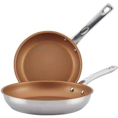 Home Collection 2-Piece Stainless Steel Nonstick Skillet Set in Stainless Steel and Copper