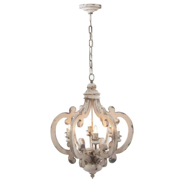 LaternBeaded 6-Light White Farmhouse Pendant Light Fixture with Adjustable Chain, Bulb Not Included