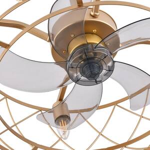 20 in. Retro Simple Style Gold Indoor Metal Caged Ceiling Fan with Light Kit and Remote Control
