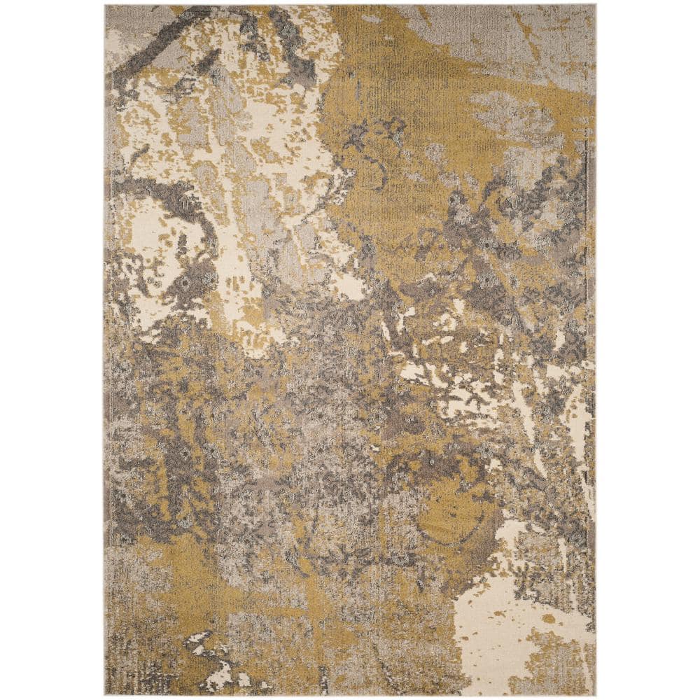 Ivory and Gray Abstract 9' x 12' Synthetic Area Rug