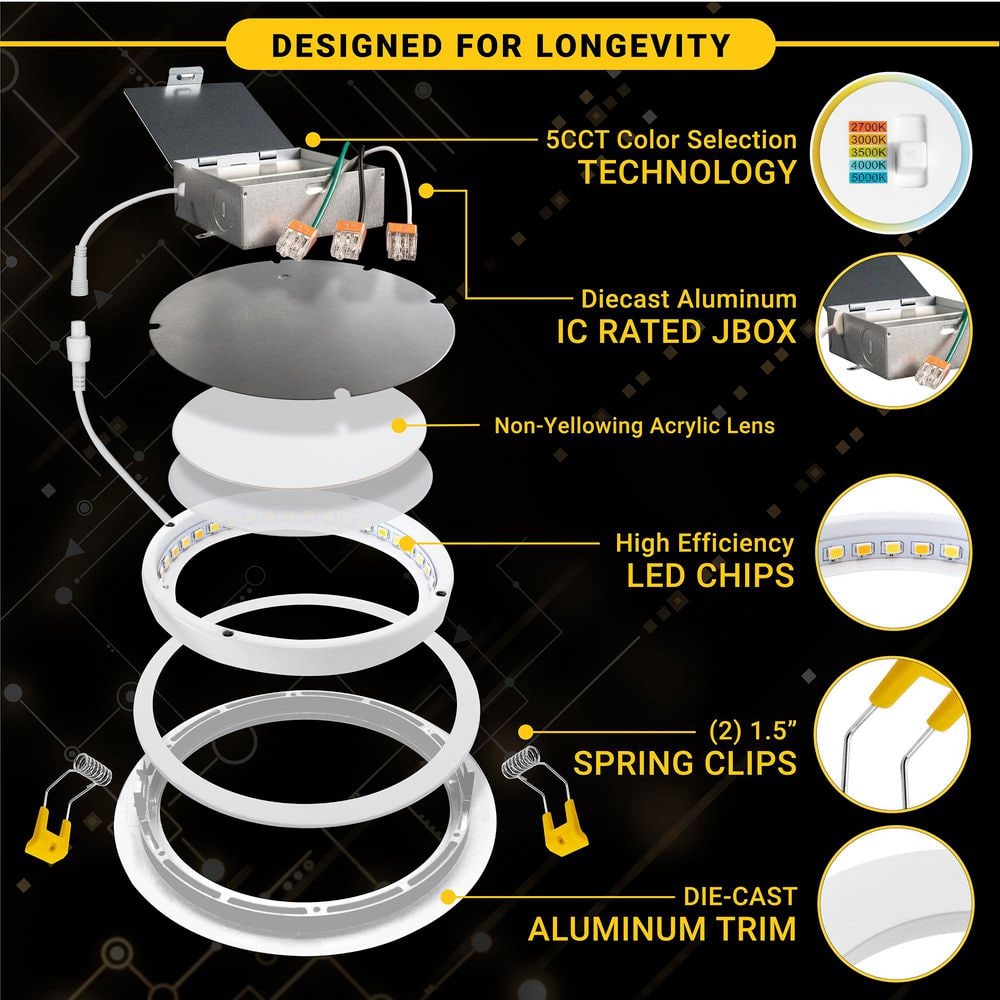 White Adjustable 6'' Aluminum LED Recessed Lighting Kit