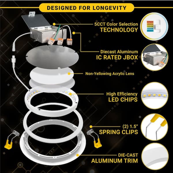 NUWATT 12 Pack, 6 Inch 2 HOUR FIRE RATED LED Recessed Light, Selectable - View #10