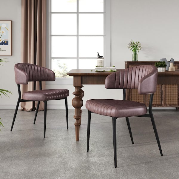 Urbani Modern Upholstered PU Leather Dining Chairs, Iron, Brown + Black, Set of 2