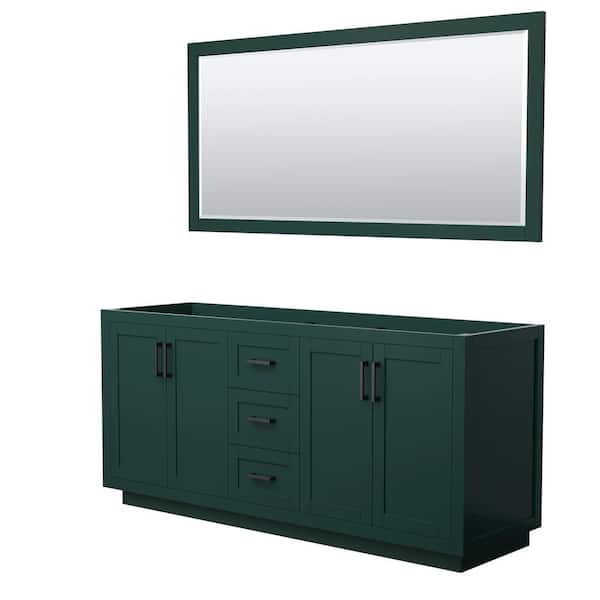 Wyndham Collection Miranda 71 in. W x 21.75 in. D x 33 in. H Double Sink Bath Vanity Cabinet without Top in Green with 70 in. Mirror