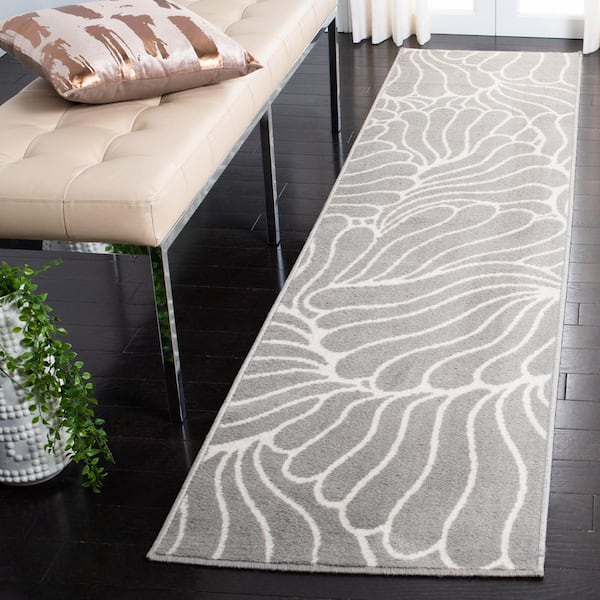 Pyramid 2 ft. x 9 ft. Gray/Ivory Oversized Floral Wavy Runner Rug