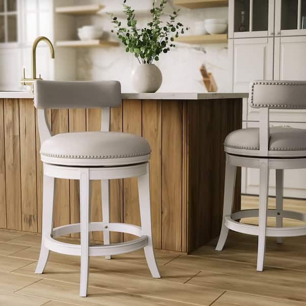 White Finish, Round Seat Counter-Height Bar Stool