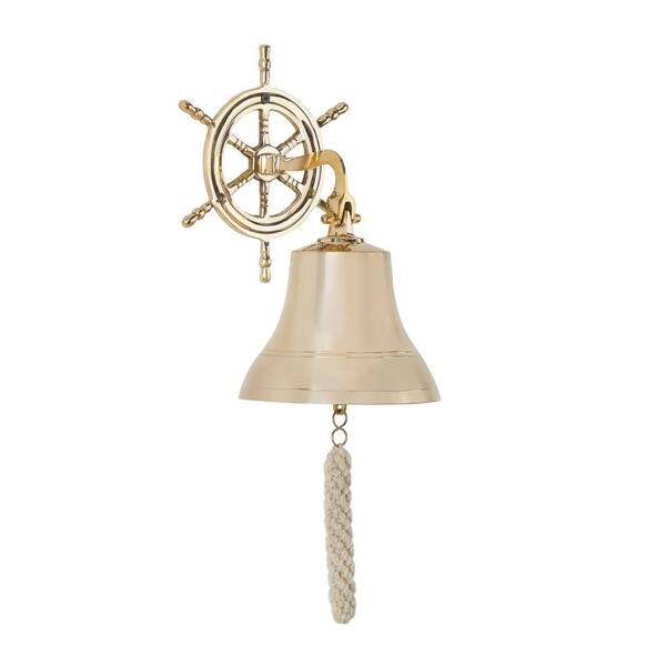 Litton Lane 7 in. x 10 in. Gold Brass Nautical Bell Wall Decor