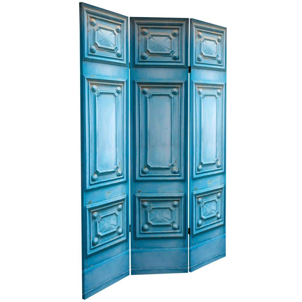 Mediterranean Blue and Red 3-Panel Folding Room Divider