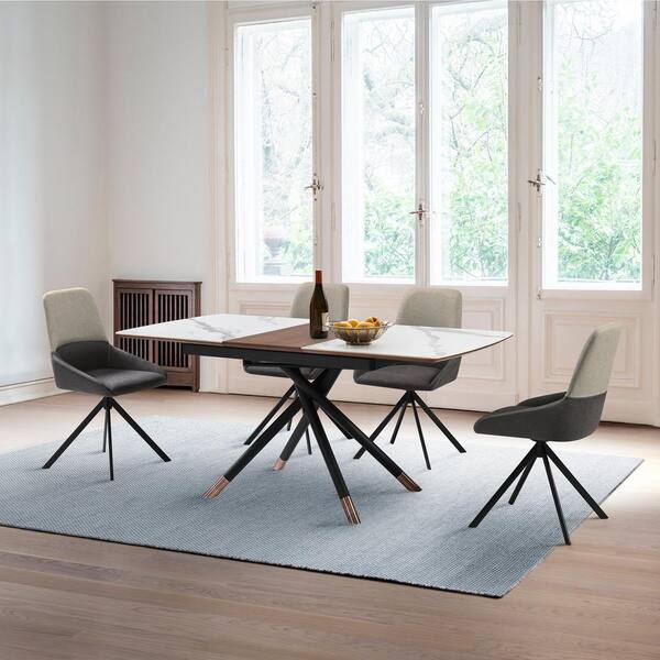 Armen Living Alora Maverick 5 Piece Rectangle Extendable Ceramic and Wood Top Grey Dining Set SETALMV5GB
