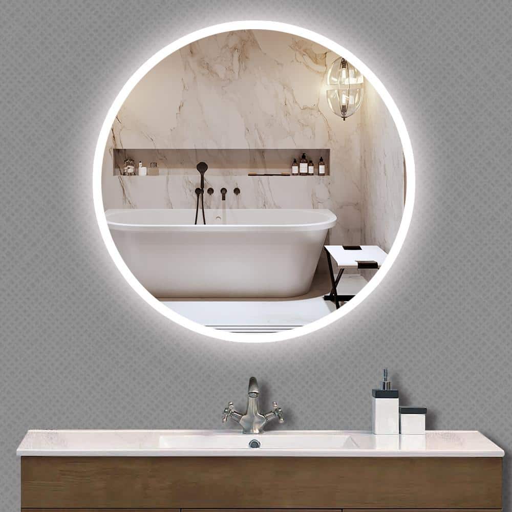 9.6 in. W x 9.6 in. H Round Frameless Dimmable Wall-Mounted LED Bathroom Va