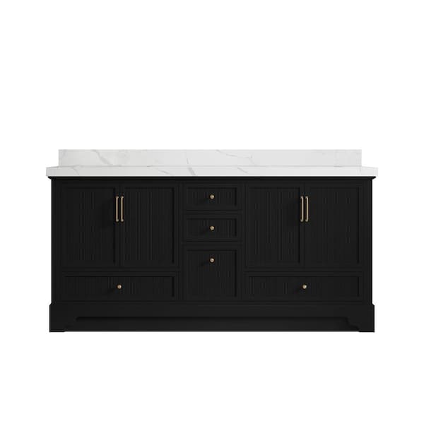 Willow Collections Alys 72 in. W x 22 in. D x 36 in. H Double Sink Bath Vanity in Black with 2 in. Calacatta Laza Qt. Top